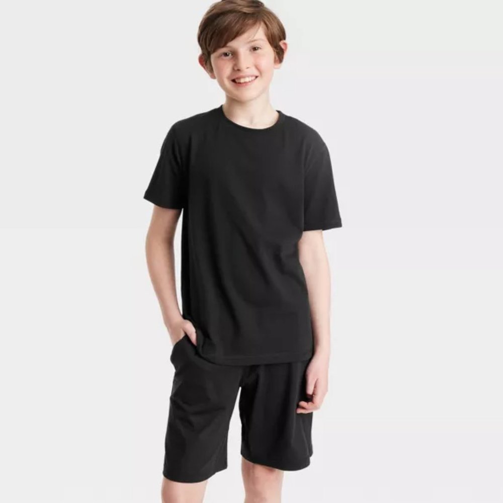 All In Motion Boys Mid Rise Drawstring Cotton Knit Shorts Black Size XS(4/5) NWT